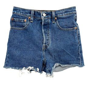 Levi Strauss Womens Blue Button Fly Ribcage Cotton Blend Shorts Size 26
